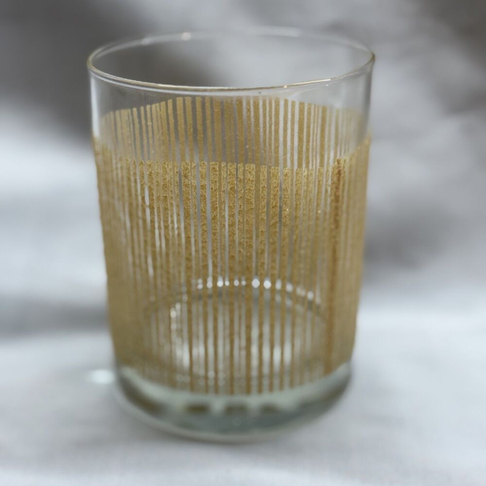 Vintage Georges Briard Gold Icicle Lowball Barware Glasses Textured Lot of 4 - Picture 10 of 10